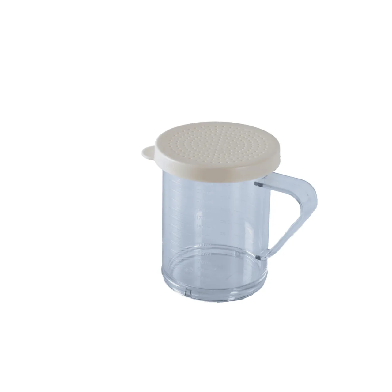 Omcan USA 81168 Dredge Shaker, 10‑Oz Beige Lid PC, 1.2 mm Perforated Top, Handle, NSF