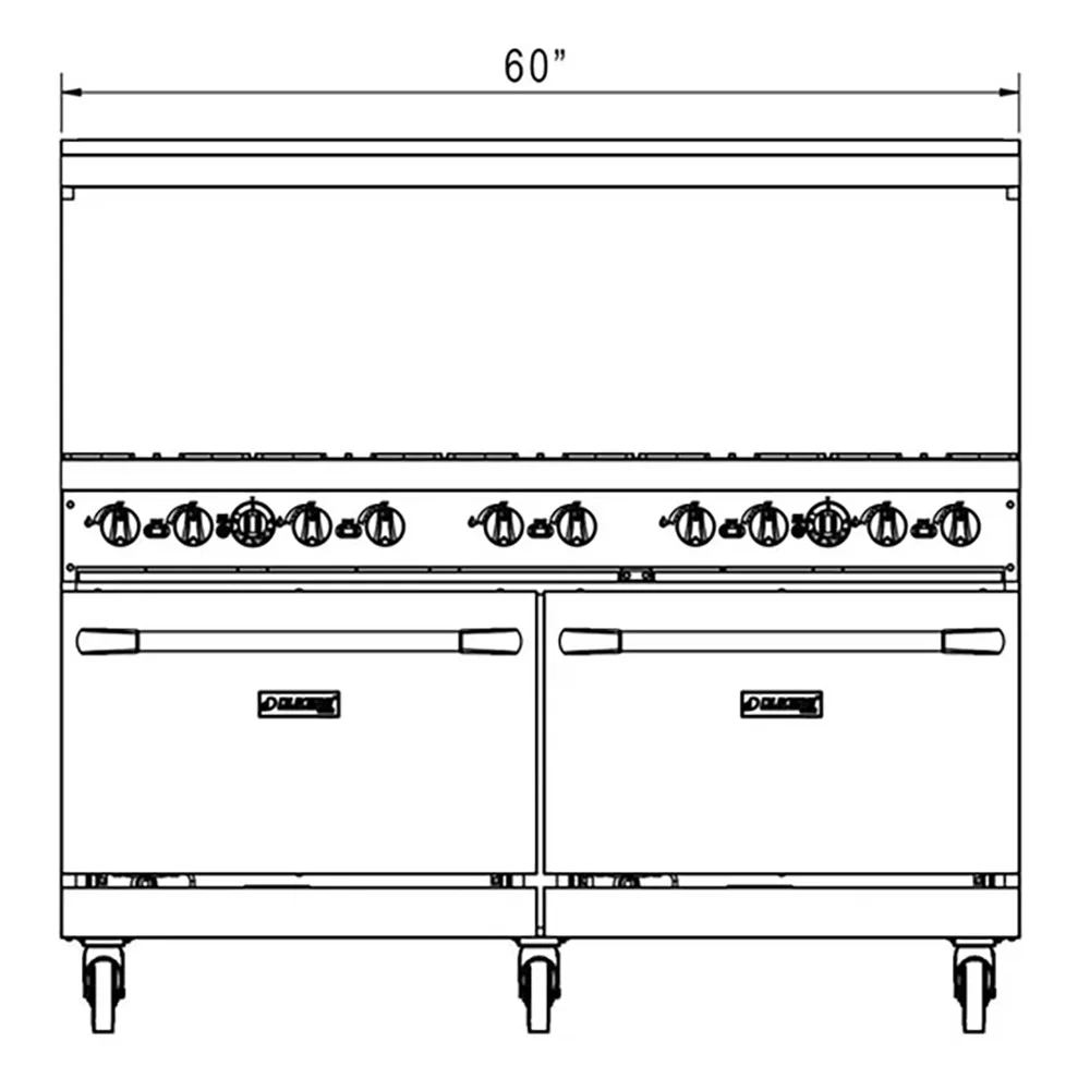 Dukers Appliance Co DCR60-10B 60" Gas Restaurant Range, 10 Burners, 2 Standard Ovens, 400.000 BTU