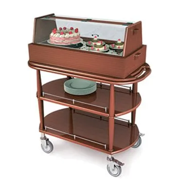 Lakeside 70355 Dessert Cart w/ Square Top and 2 Oval Shelf, 1 Cooling Well, Spice Veneer Finish