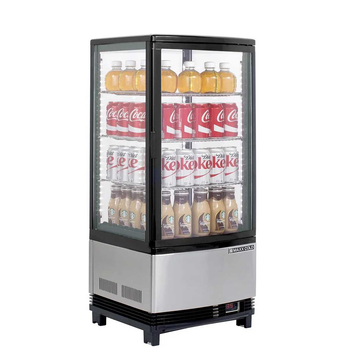 Maxx Cold MECR-31D 16" Self Service Countertop Refrigerated Display Case with  2 Pass-Thru Hinged Glass Doors , 3 Shelves - 2.89 cu. ft.