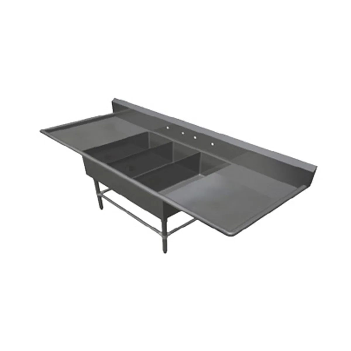 John Boos 3PB14314-2D30 105" Three Compartment Sink, 14"W x 31"L Bowl With 2 Drainboards