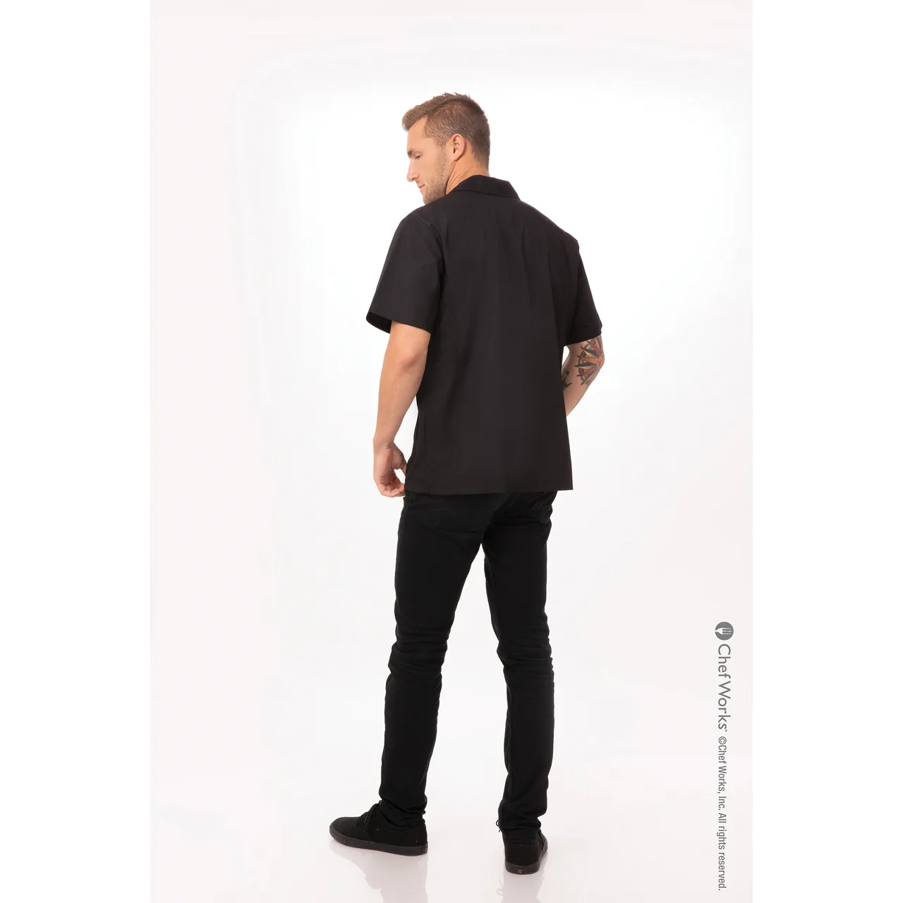 Chef Works CSCV-BLK-5XL Cook Shirt, Black, 5XLarge, Short Sleeve, Poly/Cotton