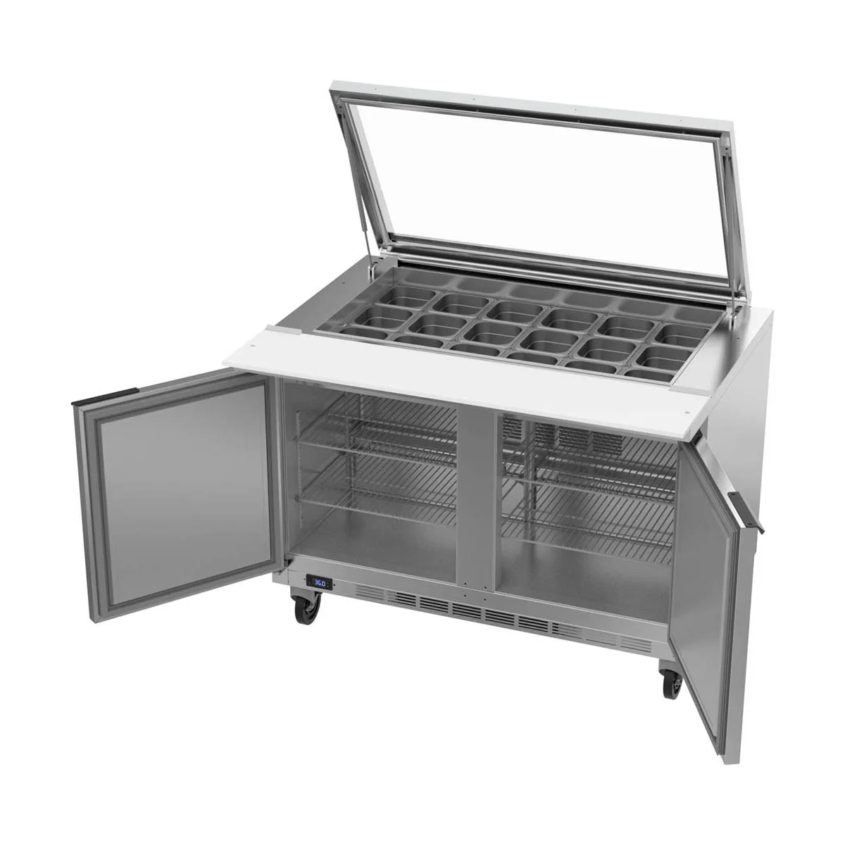Beverage Air SPE48HC-18M-STL 48" Mega Top Sandwich/Salad Prep Table w/ 2 Doors, 18 Pans, 13 cu. ft.