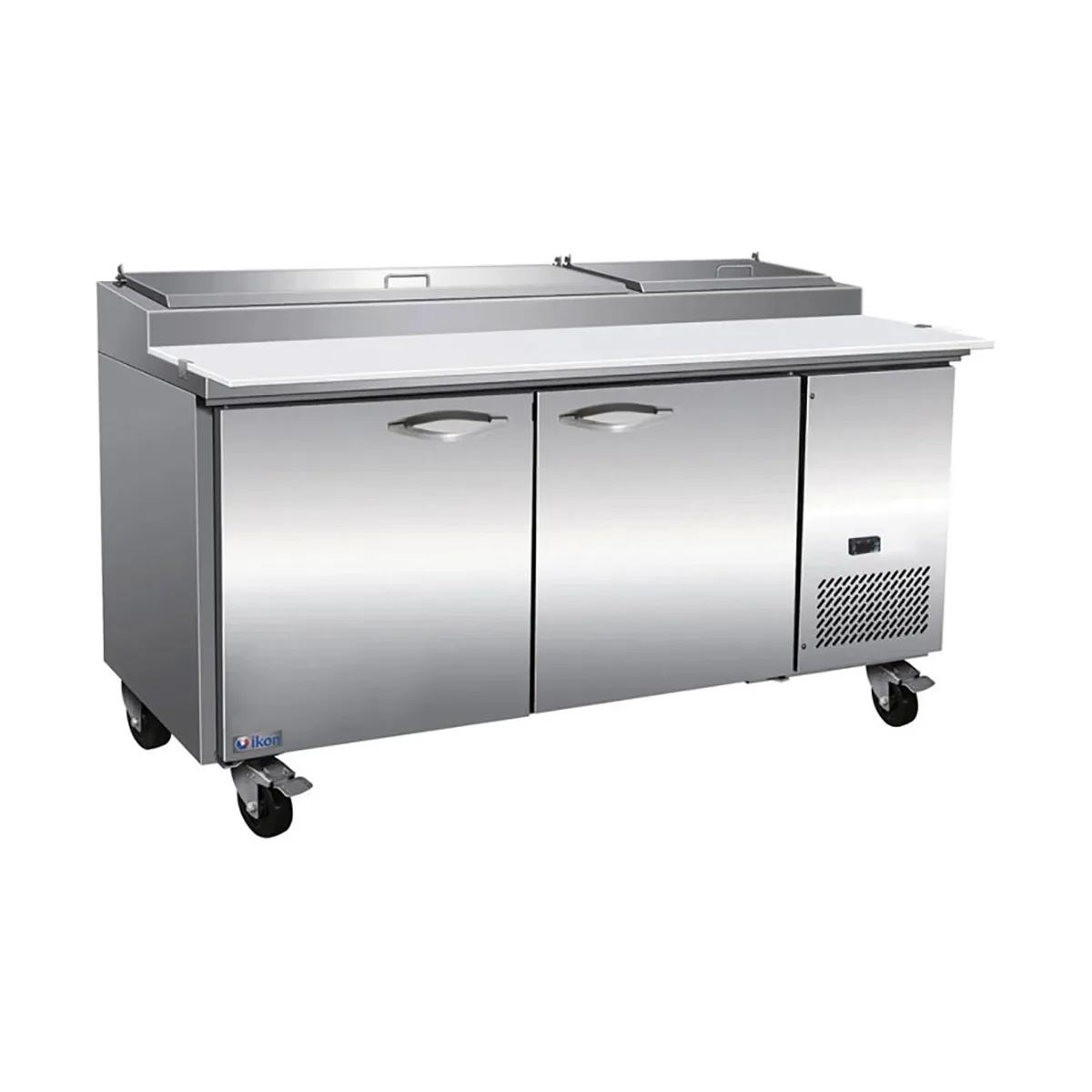 IKON IPP71 70" 2-Section Refrigerated Pizza Prep Table w/ 2 Doors, (9) 1/3 GN pans, 22 cu. ft.