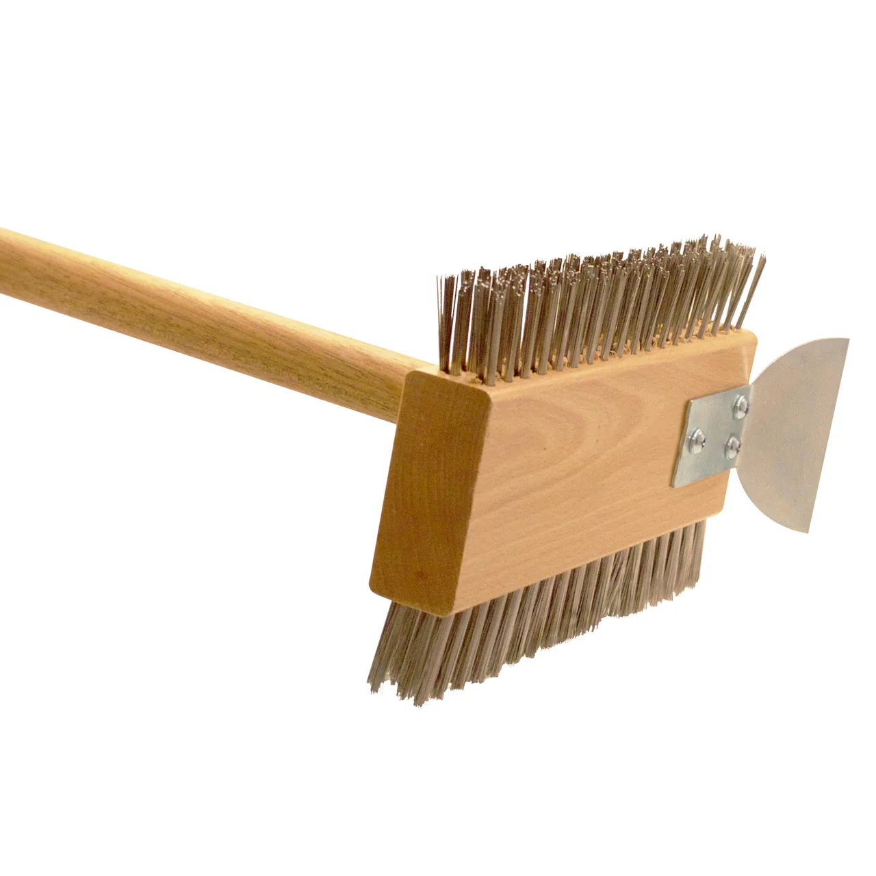 Omcan USA 44218 Double‑Sided Grill Brush, 30" Handle, Stainless Steel Bristles, Vertical Scraper