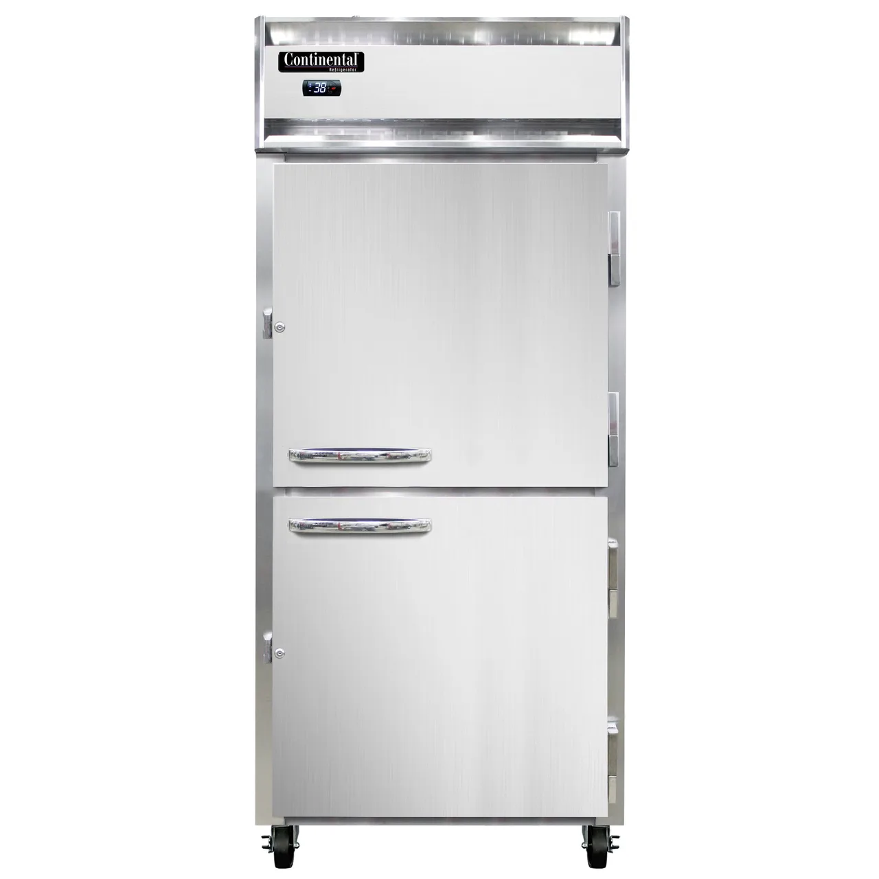 Continental Refrigerator 1RXNPTHD 36" 1-Section Pass-Thru Refrigerator w/ 4 Half Solid Doors, Stainless Steel Front Aluminum Ends, 30 cu. ft.