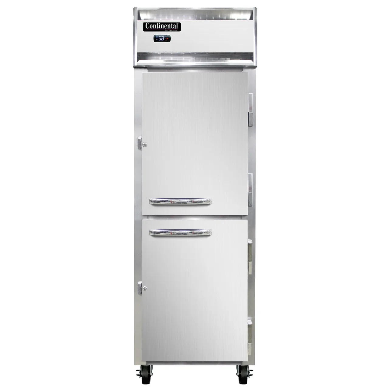 Continental 1RNSAHD 26" 1-Section Reach-In Refrigerator w/ 2 Solid Half Doors, Stainless Steel Exterior, 20 cu. ft.