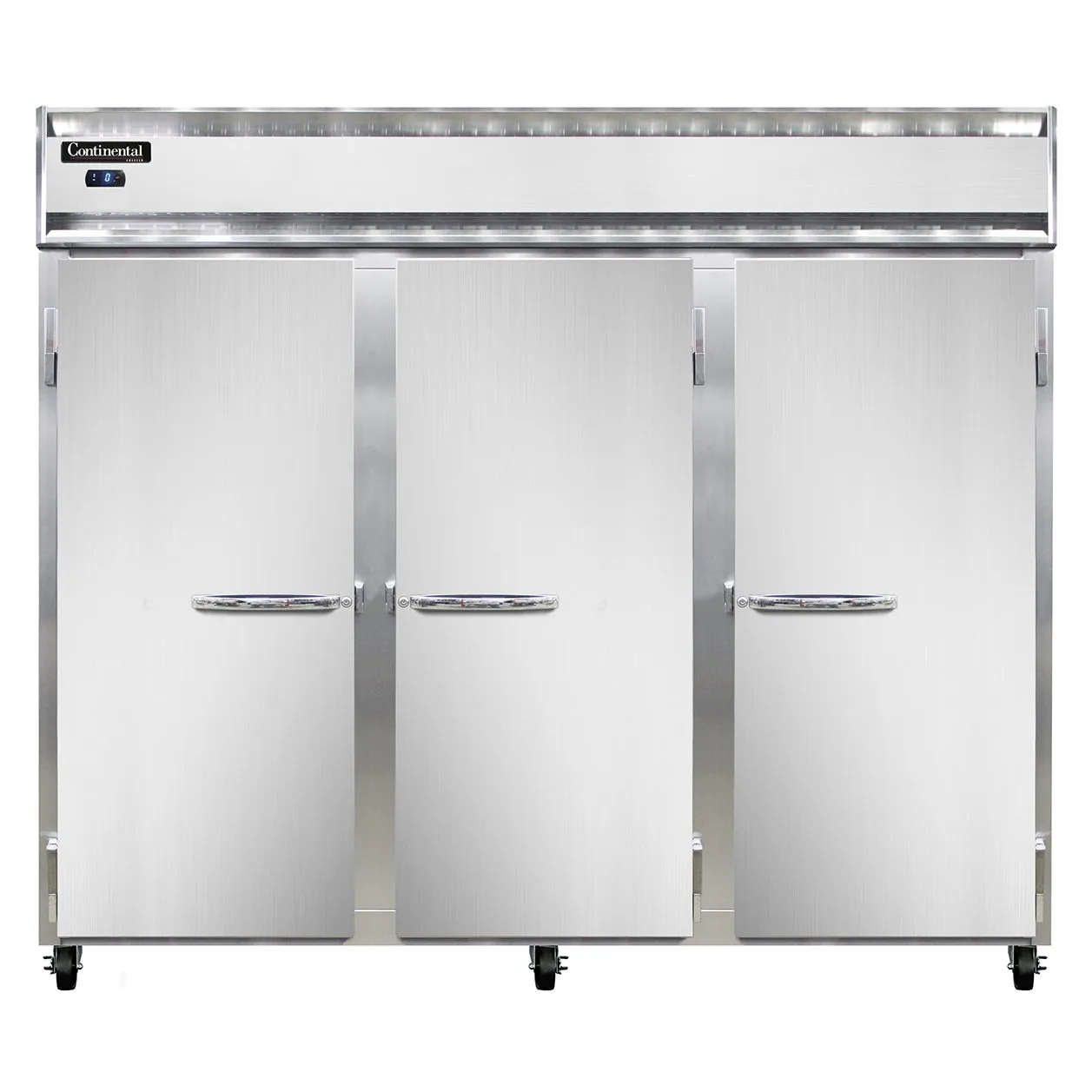 Continental Refrigerator 3FESNSS 85" Three Section Reach-In Freezer w/ 3 Solid Doors, All Stainless Steel, 63 cu. ft.