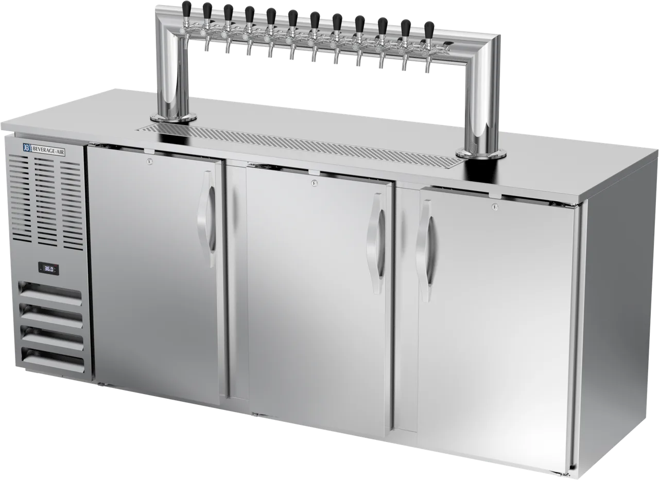 Beverage Air DDN78HC-S-12T Keg Cooler, 78"W x 26"D x 49"H, 21 Cu Ft, 4‑Keg, Faucet Towers, R290