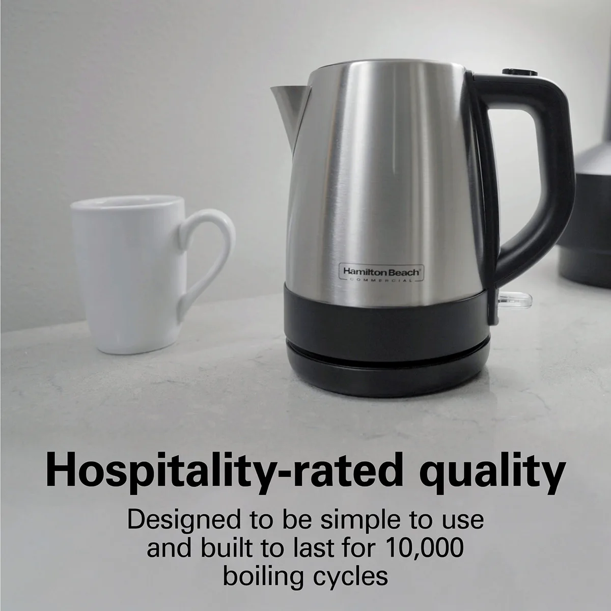 Hamilton Beach HKE110 1L Stainless Concealed Element Shutoff/Boil‑Dry, Spout w/ Mesh, 3′, 120V/1200W