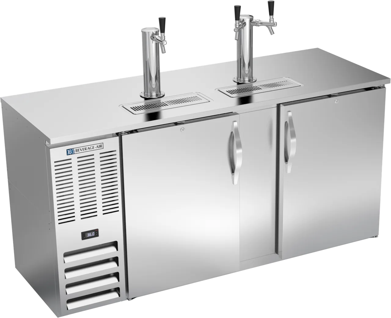 Beverage Air DDN68HC-S Draft Cooler, 68"W x 26"D x 49"H, 3‑4 Keg Capacity, Dual Faucets, R290 1/3 HP