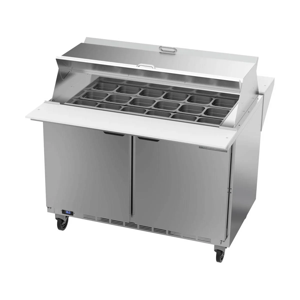 Beverage Air SPE48HC-18M-DS 48" Mega Top Sandwich/Salad Prep Table w/ 2 Doors, 18 Pans, 13 cu. ft.