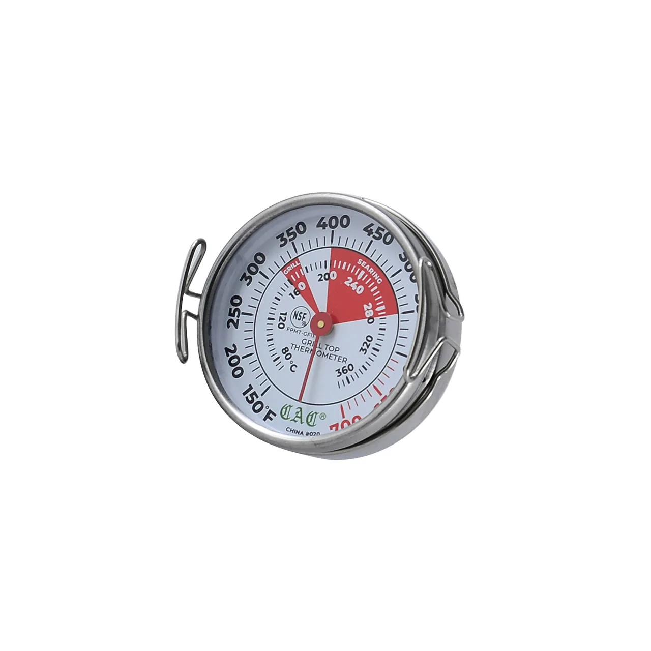 CAC China FPMT-GF11 Grill Thermometer, 2" Dial, Side Handles, Reinf. Glass, 150-700°F/70-370°C, NSF