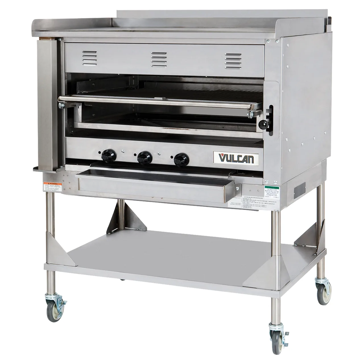 Vulcan VST4B Heavy Duty Gas Deck-Type Ceramic Broiler w/ 3 Cast Iron Burner, Griddle Plate, 135.000 BTU
