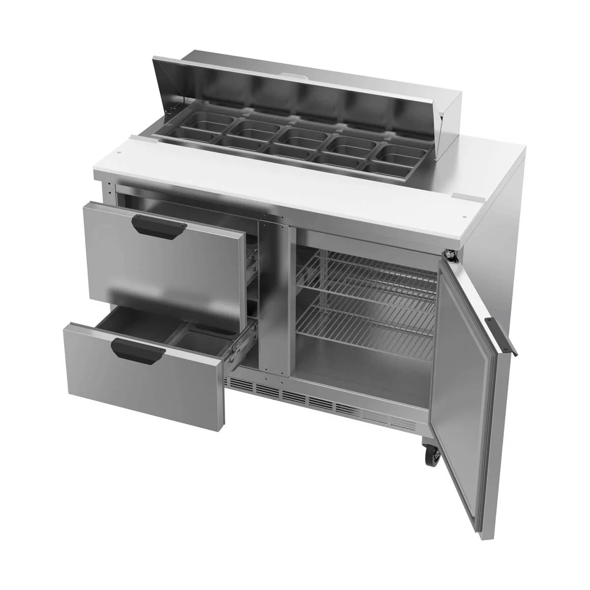 Beverage Air SPED48HC-10-2 48" Two Section Sandwich/Salad Prep Table w/ 2 Drawers & 1 Door, 10 Pans