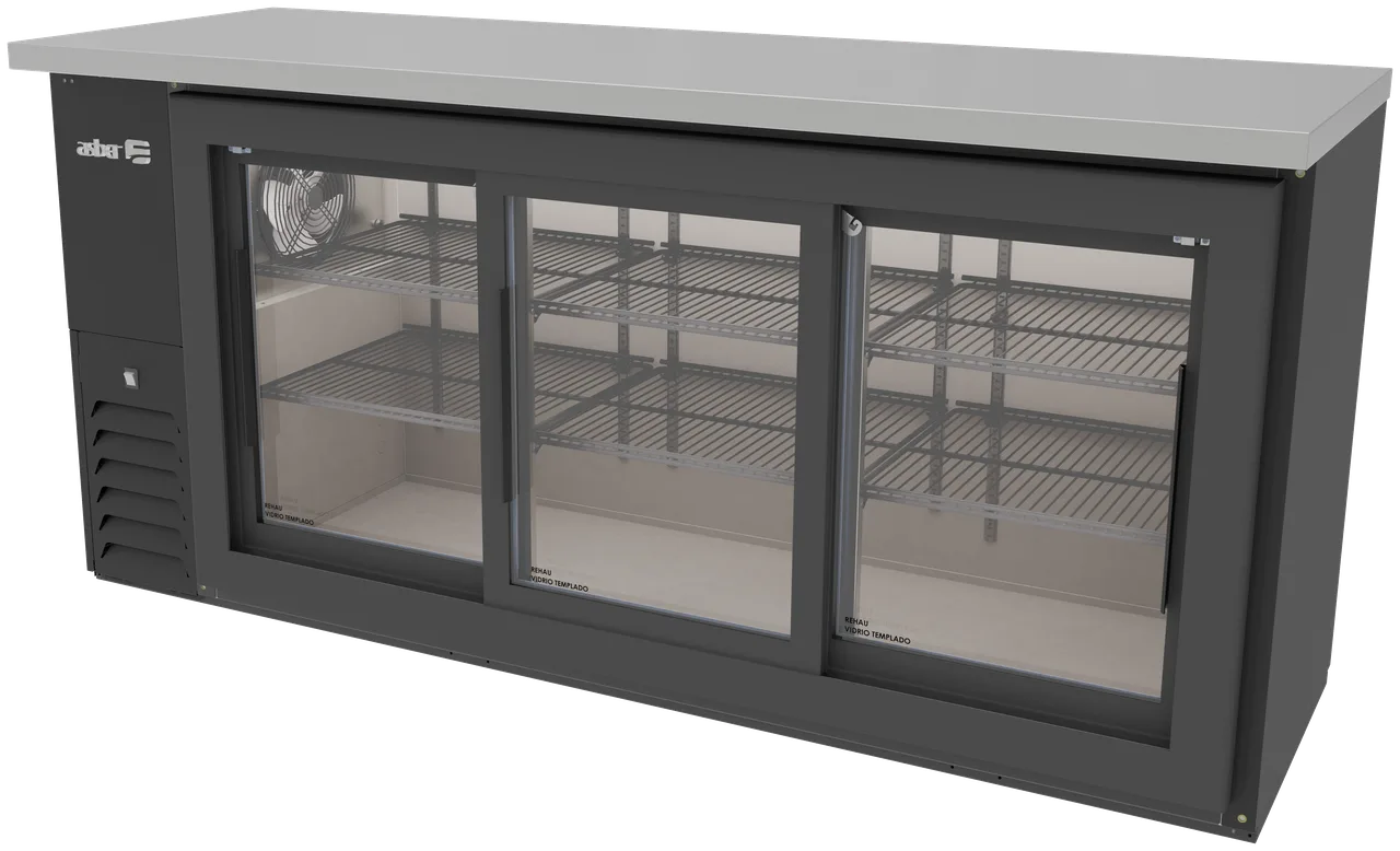 Asber ABBC 24 72G SD - 18.3 cu ft Slim Line Back Bar Cooler, Black Vinyl, 3 Doors, 540 12oz Bottles