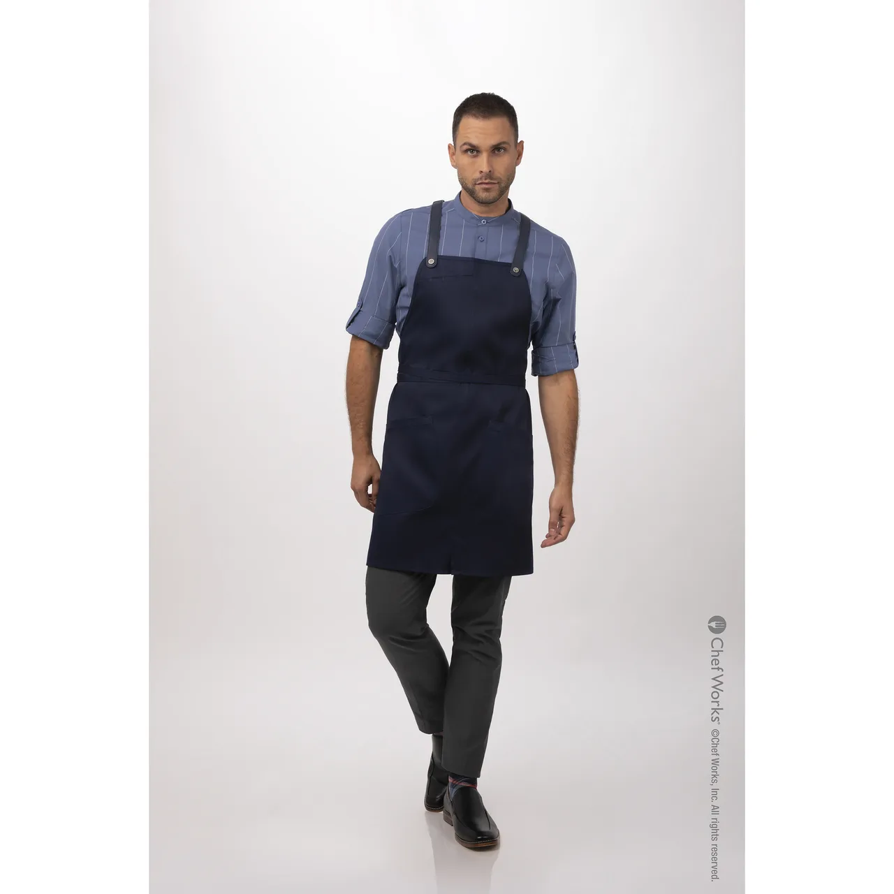 Chef Works ABN01-DNA-0 Largo Bib Apron, 31"L x 38"W, Adjustable Neck Strap, Dark Navy, 65/35 Poly/Cotton