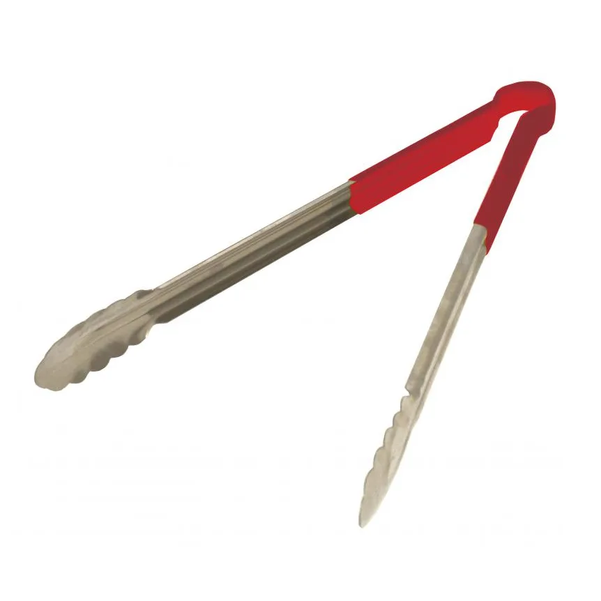 Omcan USA 80551 Utility Tongs – 16" Stainless Steel, Red Coated Handle, 14-16" Length, Utensil