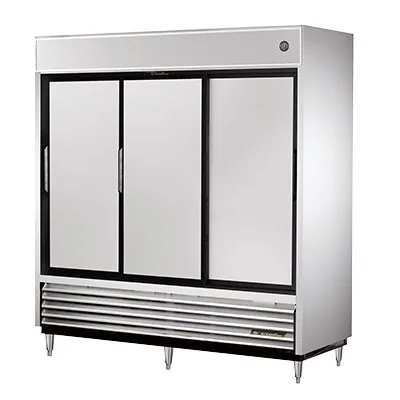 True TSD-69-HC 78" 3-Section Reach-In Refrigerator w/ 3 Sliding Solid Doors, Bottom Mount, Stainless Steel Front-Aluminum Sides