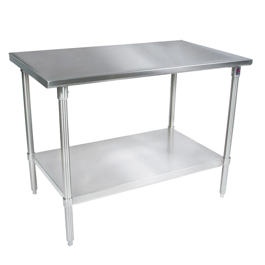 John Boos ST6-4860SSW 60" Open Base Work Table with Undershelf, Flat Top / 16 Gauge Top