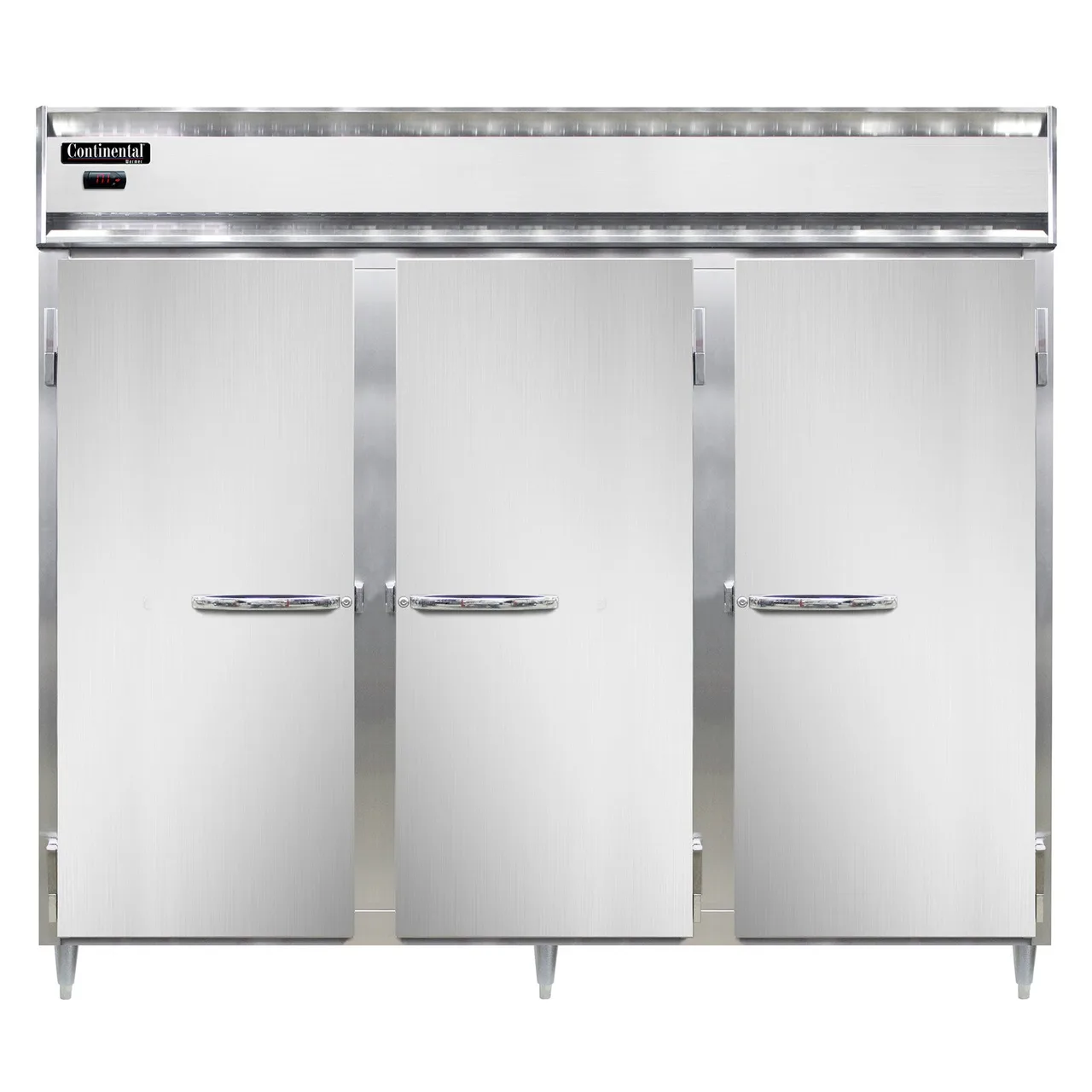 Continental DL3WE-SA-PT 3-Section Heated Holding Cabinet, 75 cu ft, Stainless Steel/Aluminum, Solid Doors, Pass-Thru