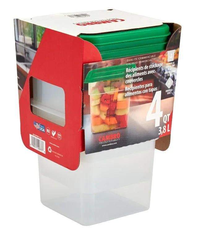 Cambro 4SFSPPRP3190 Food Storage Container Set - Square 4‑Quart Translucent Plastic Lids, 6/Set