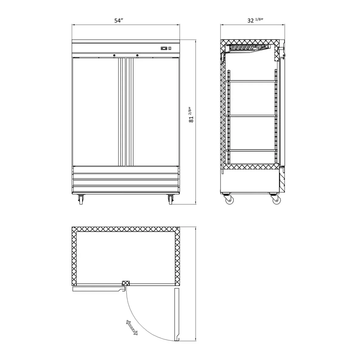 Hurakan HKN-GXE42R2C 2 Solid Door Reach-In Refrigerator, Bottom Mounted, 41.9 cu. ft.