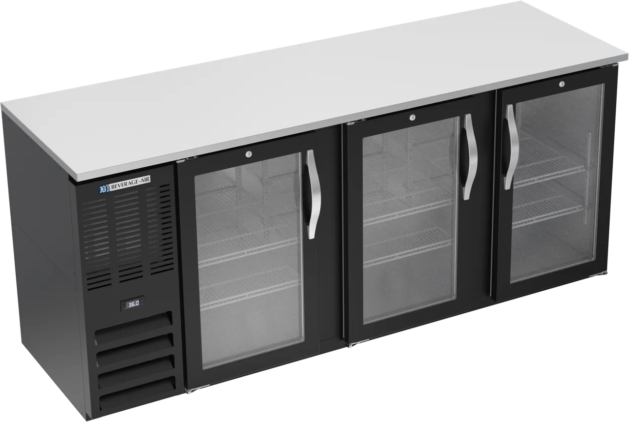 Beverage Air BBN78HC-FG-B Cooler, 78"W×26-3/8"D×34"H, 21.7 cu ft, Black, Doors, R290 1/3 HP, 115V