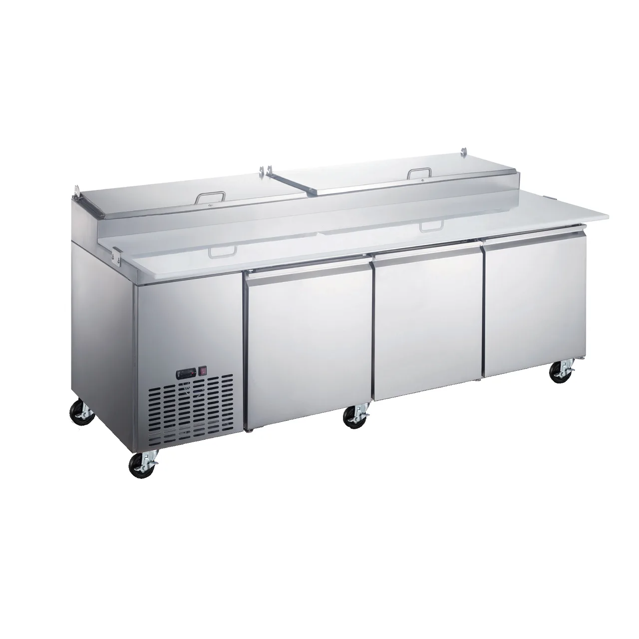 Omcan USA 50044 91" 2-Section Refrigerated Pizza Prep Table w/ 3 Doors, (12) 1/3 Pans