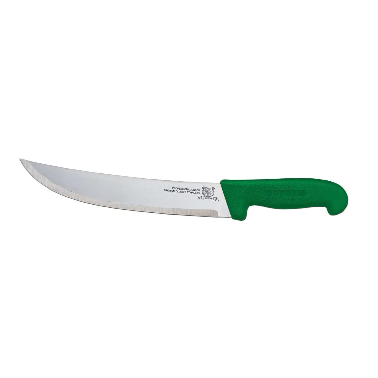 Omcan USA 12215 Steak Knife – 10" Curved Stainless Steel Blade, Green PP Handle, Stamped