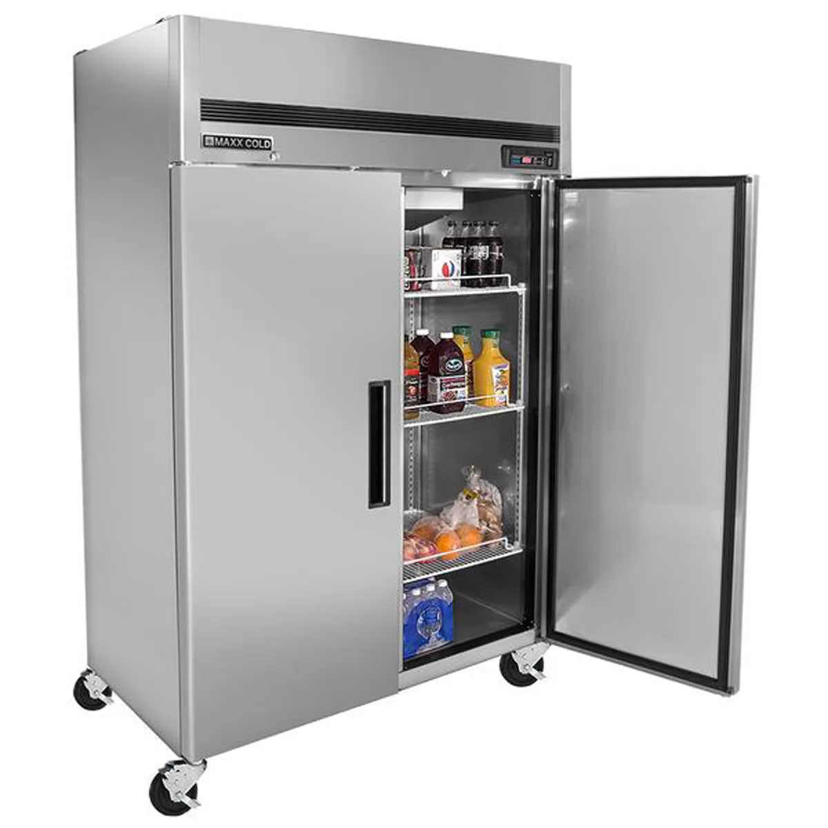Maxx Cold MCRT-49FDHC 54" 2-Section Reach-In Refrigerator w/ 2 Solid Doors, Top Mount, Stainless Steel, 43 cu. ft