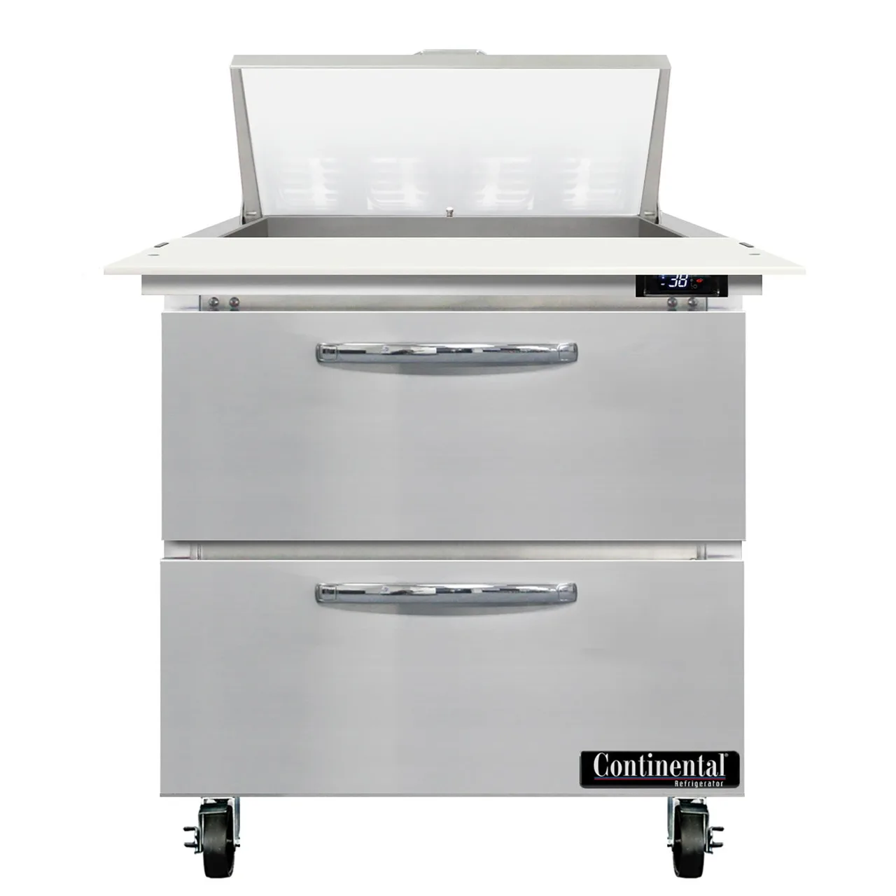 Continental Refrigerator SW32N8C-D 32" One Section Sandwich/Salad Prep Table w/ 2 Drawers, 8 Pans