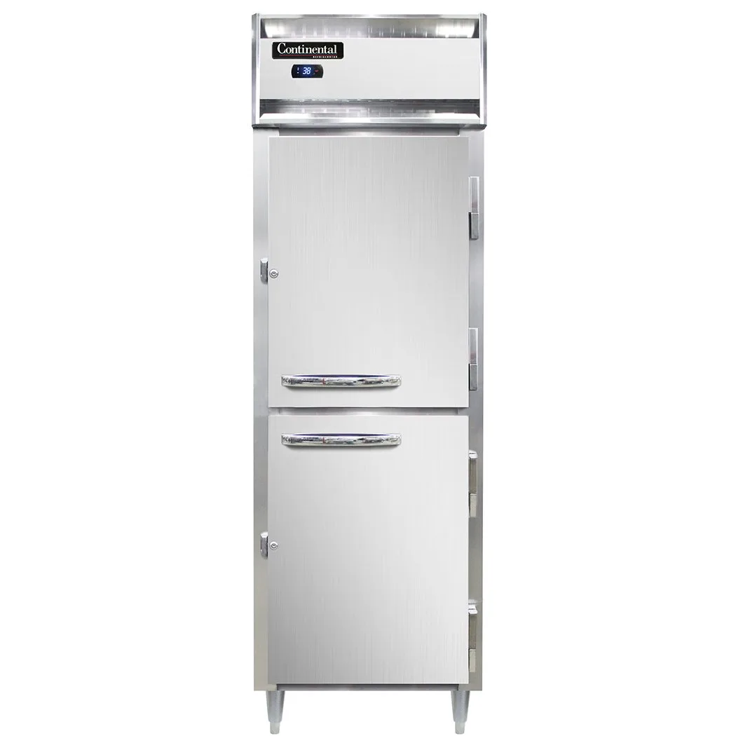 Continental Refrigerator D1RSNSAHD 26" 1-Section Reach-In Refrigerator w/ 2 Half Solid Doors, Stainless Steel Exterior, 16 cu. ft.