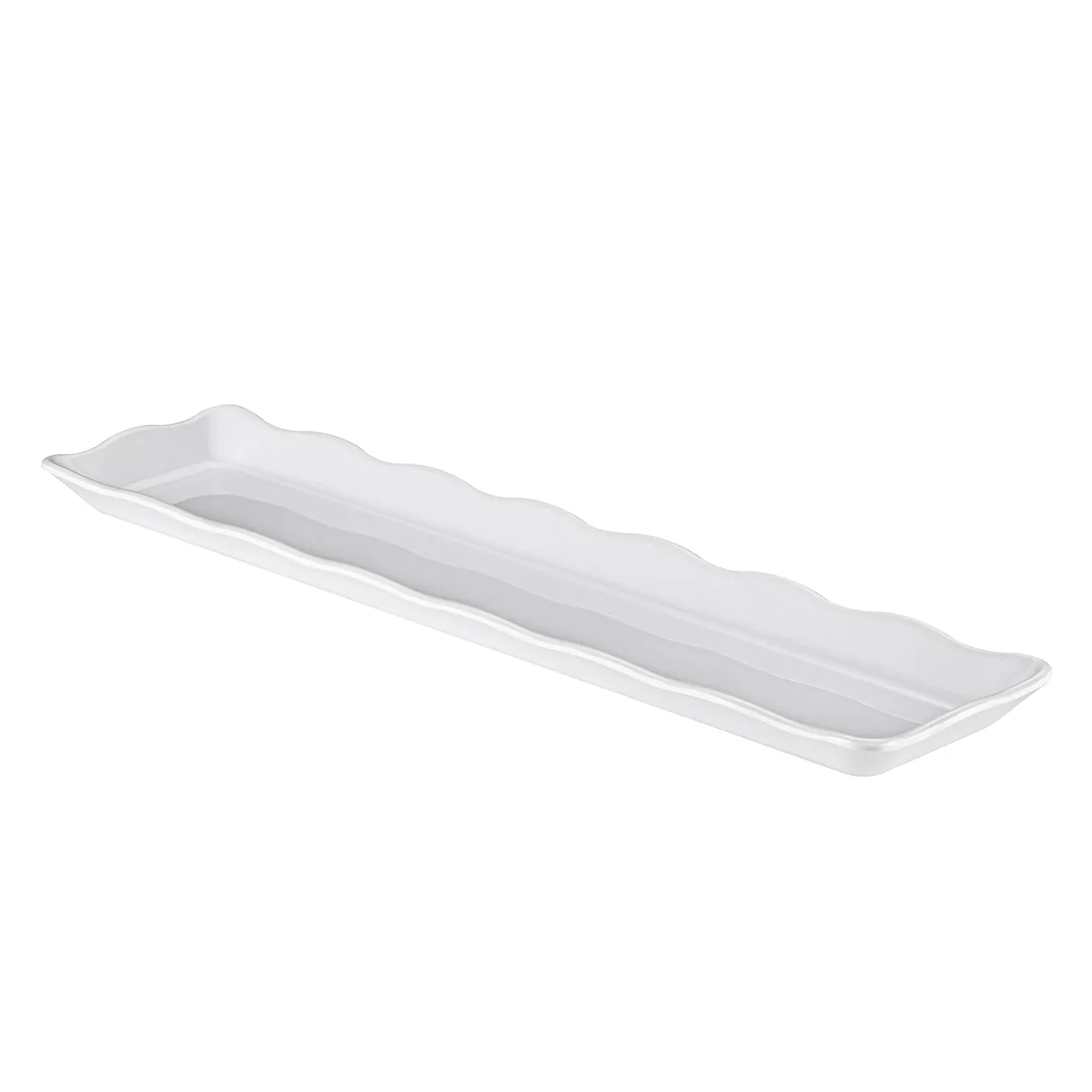 CAC China MLSC-RT92-W Rect Platter 21" W x 5-1/4" D x 1-1/4" H White China Scallop Rim - Dozen