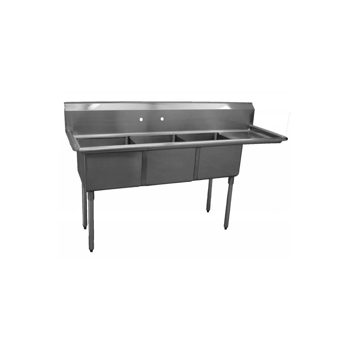 Serv-Ware D3CWP1818R-18 74" Three Compartment Sink, 18"W x 18"L Bowl With Right-Hand Drainboard