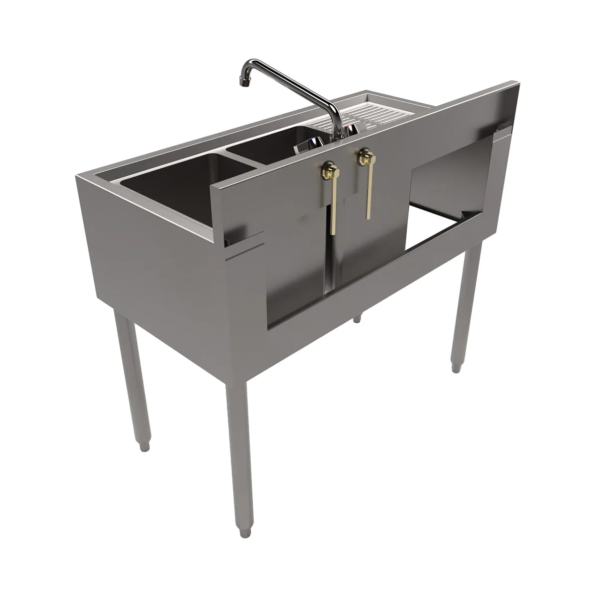 BK Resources UB4-18-236LS 36" Underbar Sink Units, 2 Compartment with Left Drainboard