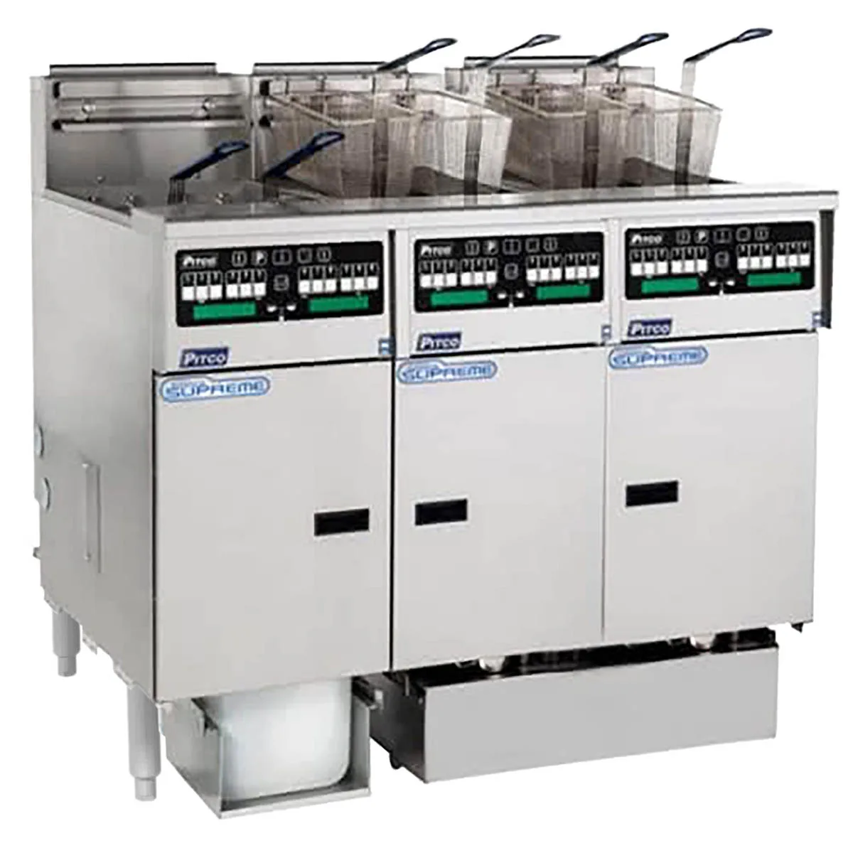 Pitco SELV14C-3/FD Multiple Battery Electric Floor Fryer w/ (3) 30-Lb. Vats, Computer Controls