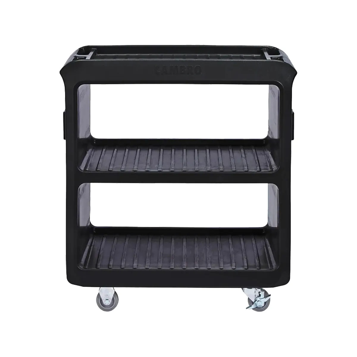 Cambro BC225110 NSF Black Polyethylene 3-Shelf Service Cart - 28" x 16" x 32.25"