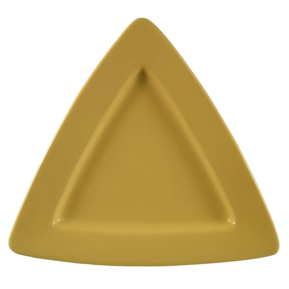 CAC China TRG-12-Y Triangular Plate, 11-1/2" x 11-1/2" x 1" Deep Rim, Yellow Ceramic - Dozen