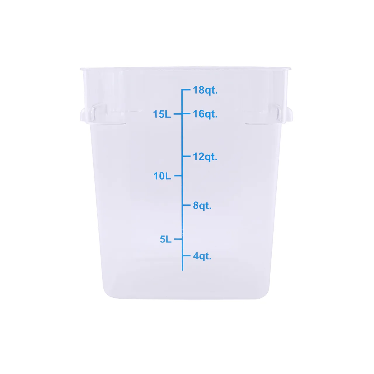 CAC China FS1P-SQ18C 18‑Quart Square Food Storage Container, PC Clear, Stackable, Dish/Freeze Safe
