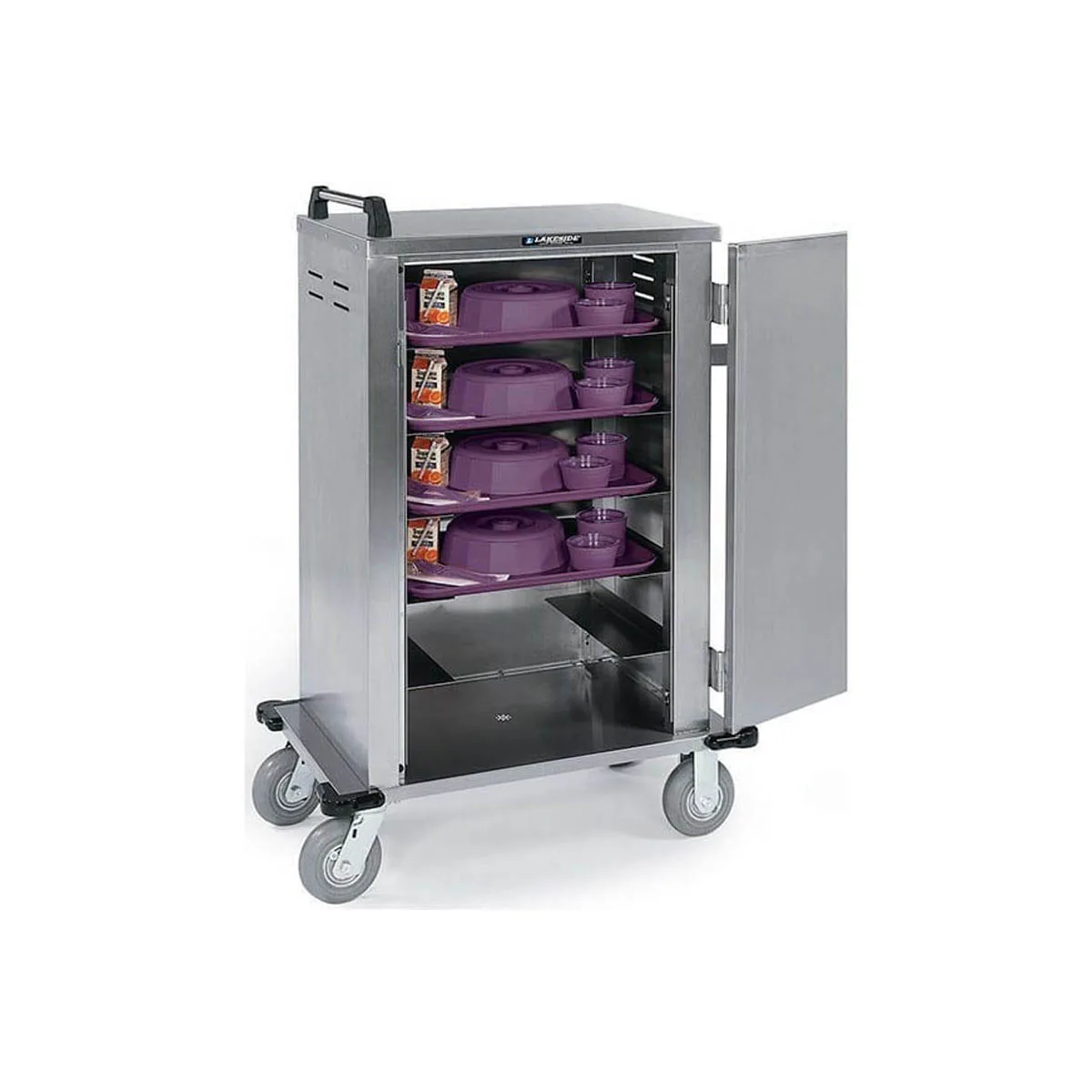 Lakeside 5500 Stainless Steel 6 Tray Enclosed Meal Delivery Cart w/ 1 Door, 1 Compartment 