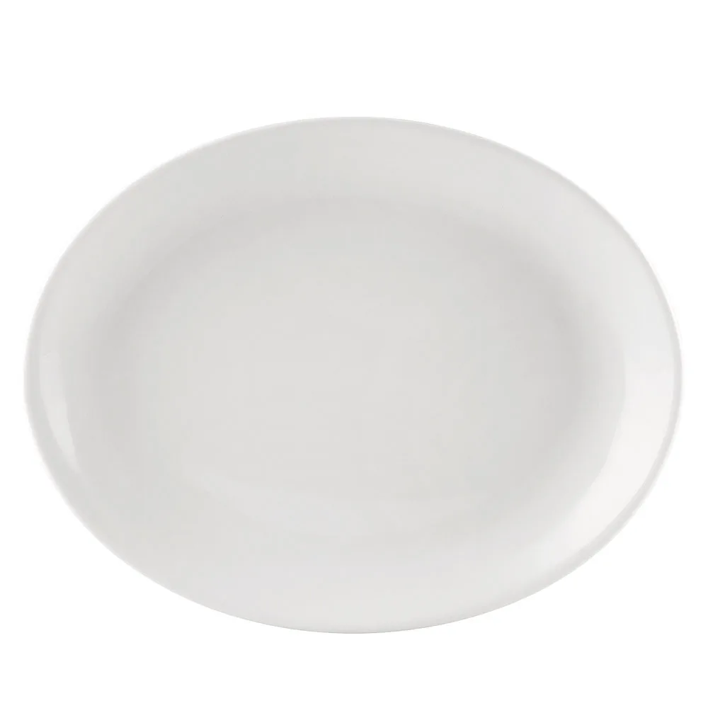 CACChina COP-OV34 - Oval Porcelain Platter, 9-1/2" L x 7-1/4" W x 1-1/4" H, Super White, 1 Dozen