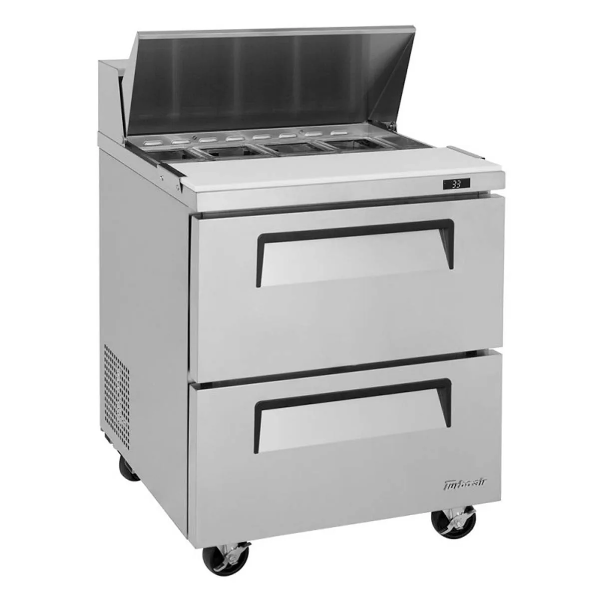 Turbo Air TST-28SD-D2-N 27" One Section Sandwich / Salad Prep Table w/ 2 Drawers, 8 Pans