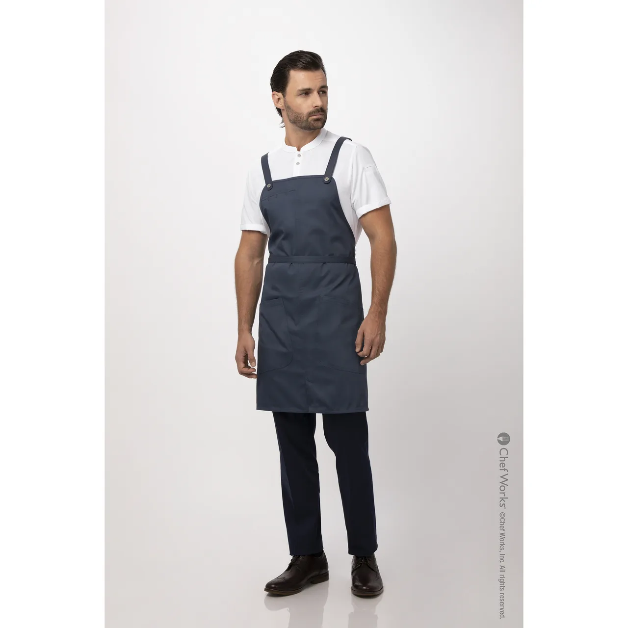 Chef Works ABN01-BLU-0 Largo Bib Apron, 31"L x 38"W, Adjustable Neck Strap, Poly/Cotton, Blue