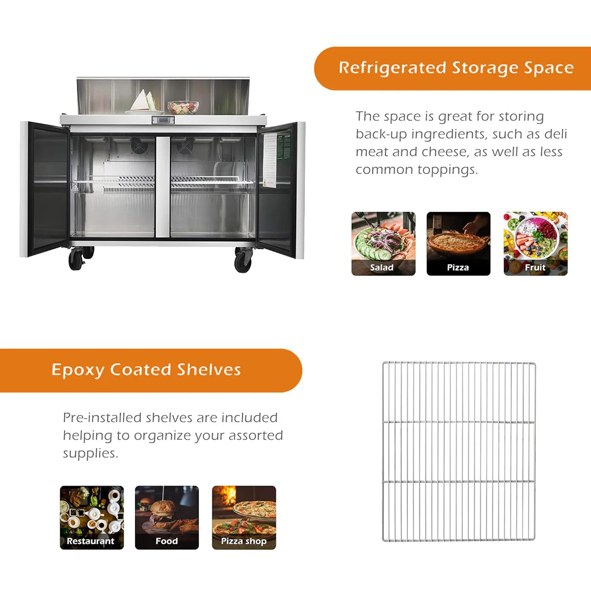 Atosa USA MSF8302GR 48“ Two Section Sandwich/Salad Prep Table w/ 2 Doors, 12 Pans, 13.4 cu. ft.