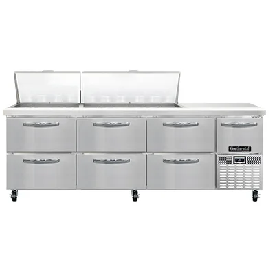 Continental Refrigerator RA93N30M-D 93" Mega Top Sandwich Prep Table w/ 6 Drawers & 1 Door, 30 pans