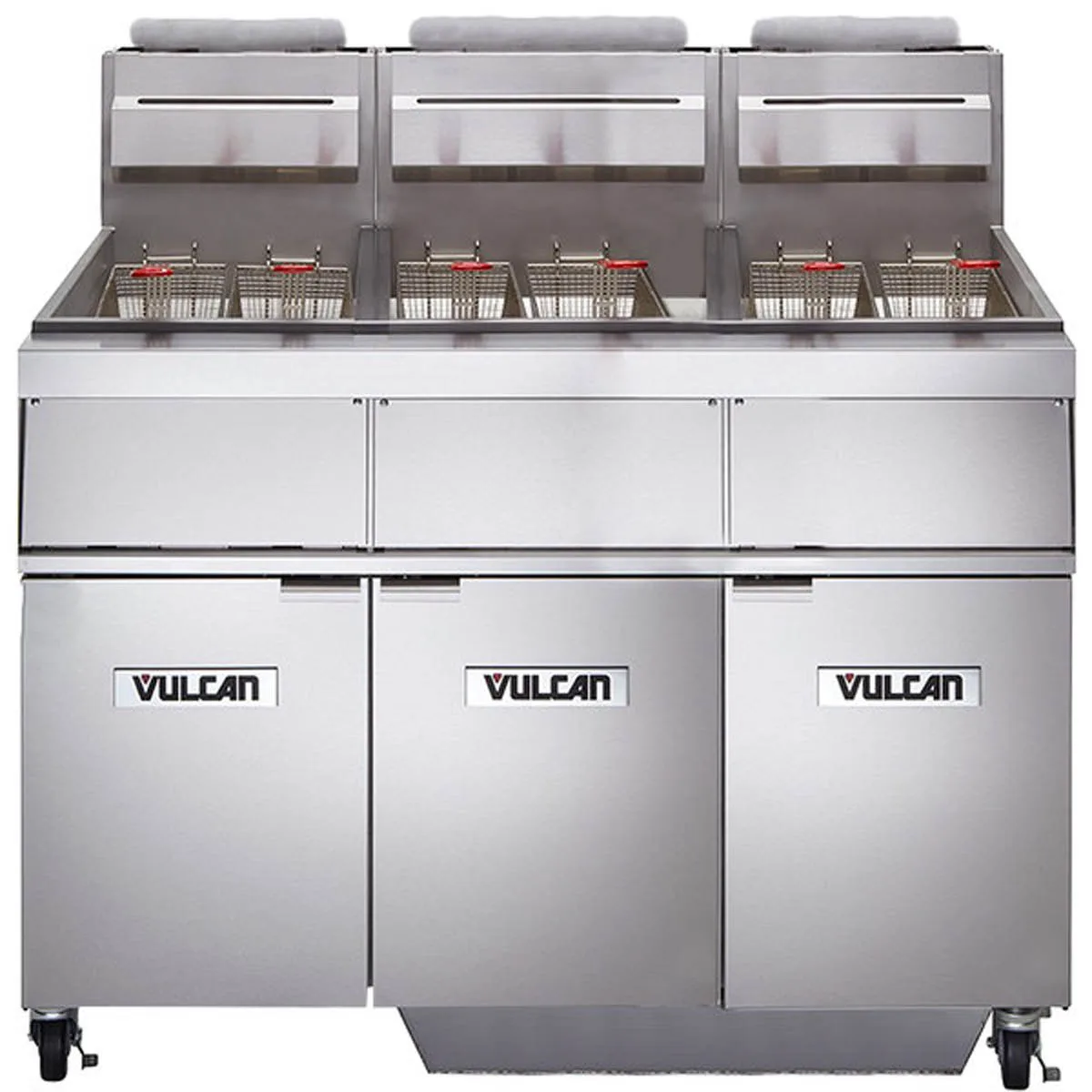 Vulcan 3GR45MF 46" Multiple Battery Gas Fryer w/ (3) 50 lbs, Frypots, Filtration System, Twin Baskets
