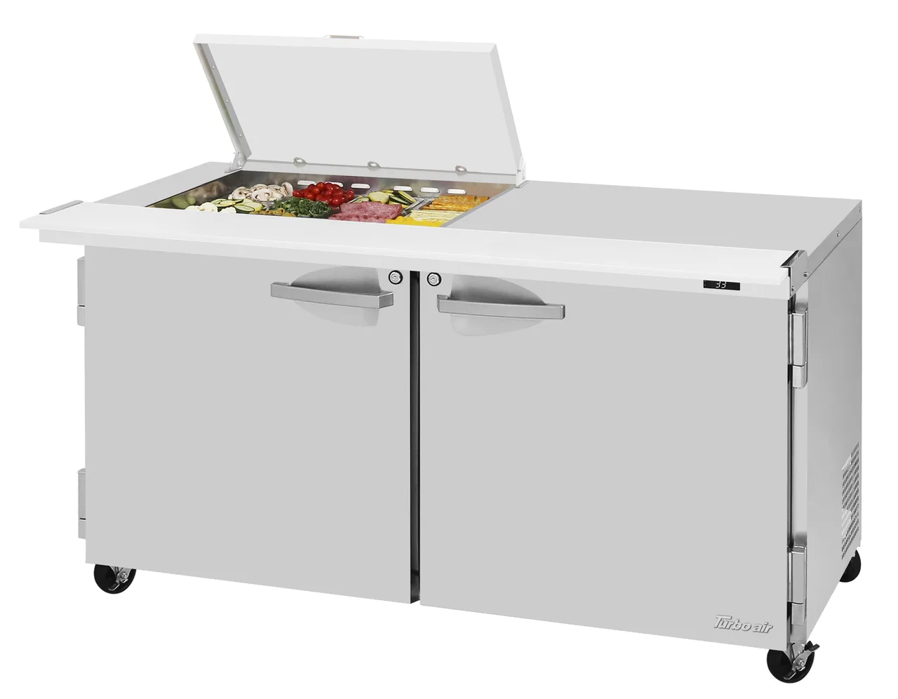 Turbo Air PST-60-12M-N-FCL 60" 2-Door Mega Top Sandwich and Salad Prep Table, 12 Pans, Stainless Steel