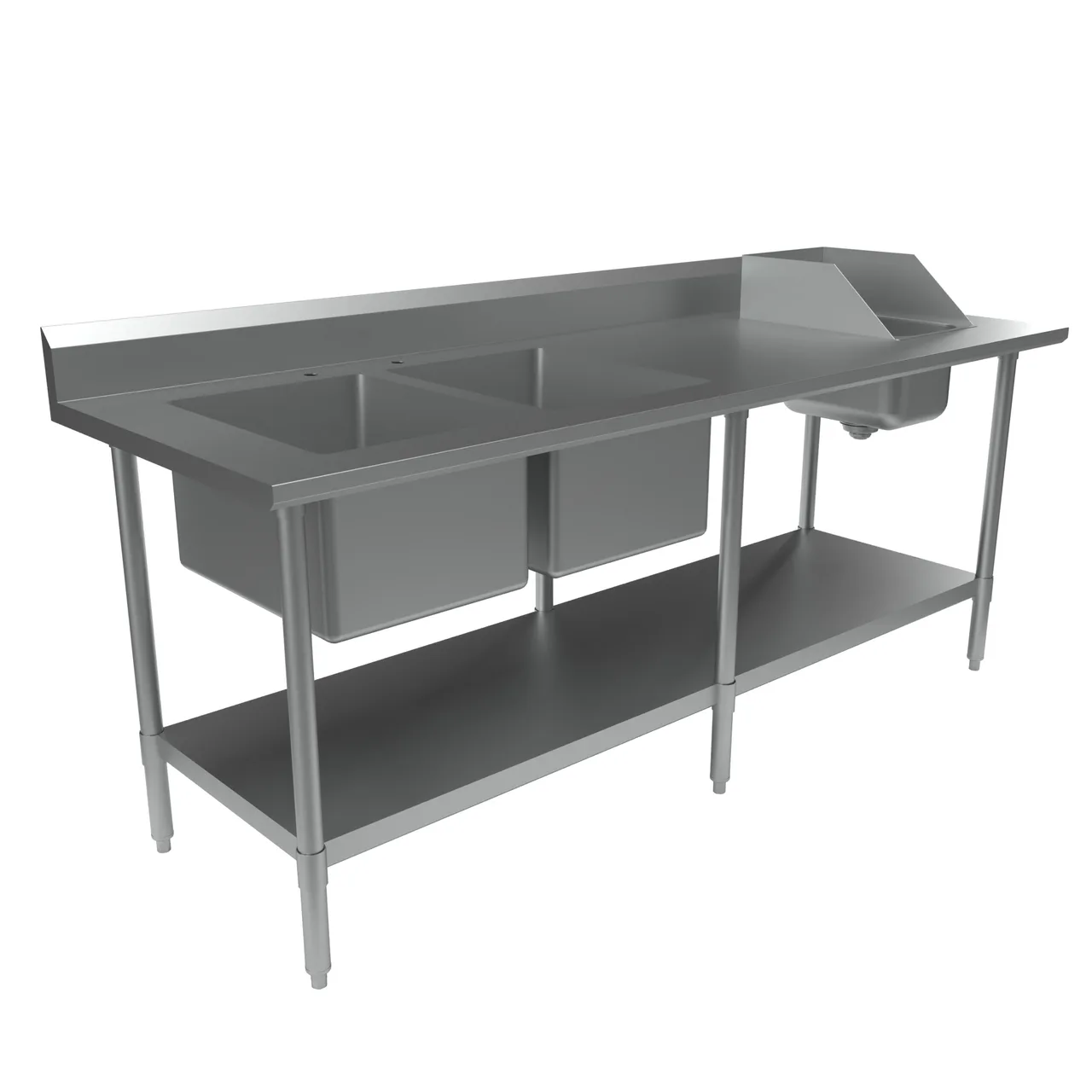 BK Resources BKPT-2-3084S-L 84" Work Table with Prep Sink, Bowl On Left - 16 Gauge (2+1 Sinks)