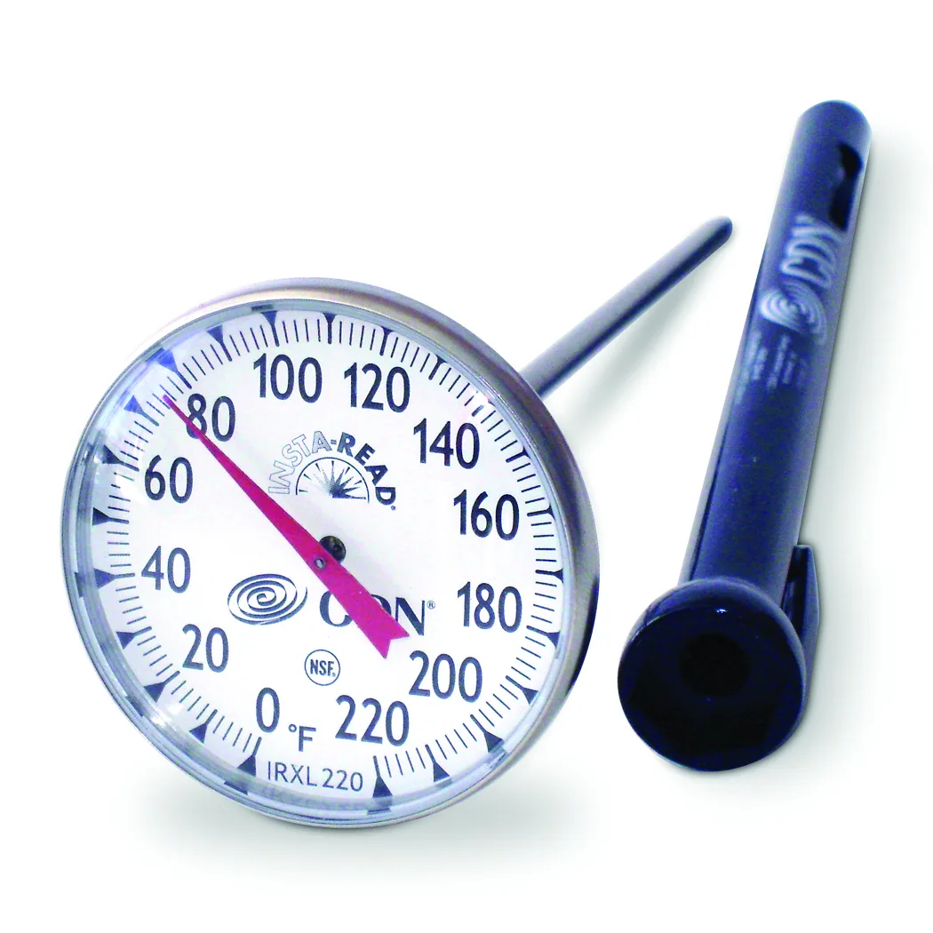 CDN IRXL220 Large Dial Cooking Thermometer, 0‑220°F, 1‑3/4" Dial, 5" Stem, Waterproof, Shatterproof, NSF Certified